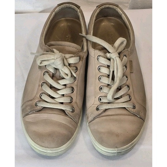 Ecco Soft  Shoes Women's Size 7 Light Beige‎ Leather Lace Up Casual - Picture 3 of 8
